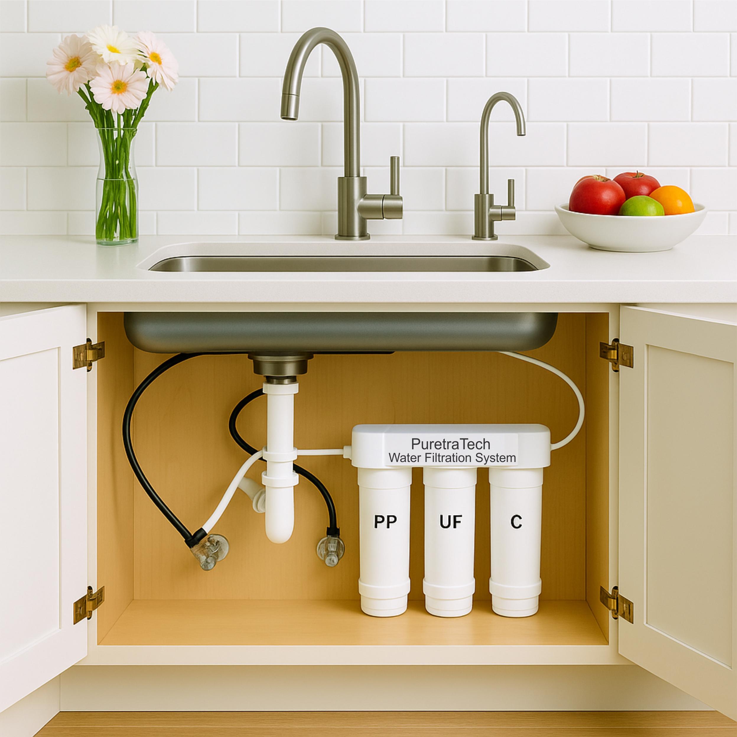 PuretraTech 3-Staged-Under Sink Ultra Water Filter System for Kitchen 